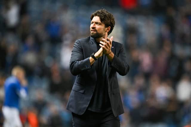 Rangers head coach Russell Martin at full time after the 3-0 victory over Viktoria Plzen at Ibrox. (Photo by Rob Casey / SNS Group)