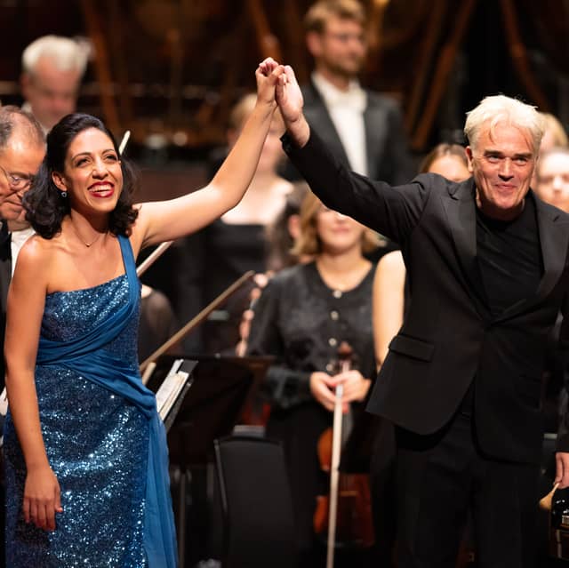 Pianist Beatrice Rana and conductor Edward Gardner with the London Philharmonic Orchestra