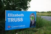 A lettuce covers the face of Liz Truss on a campaign advertising board ahead of last year's general election, when she lost her seat (Picture: Jacob King)