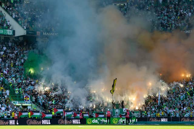 Pyrotechnics are set off during a William Hill Premiership match between Celtic and St Mirren back in May.