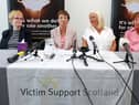 Murder victim Arlene Fraser's mother Isabelle Thompson, her sister Carol Gillies, murder victim Suzanne Pilley's sister Gail Fairgrieve and her mother Sylvia Pilley speak at an event about convicted murderers who refuse to disclose the location of their victim's remains (Picture: Jeff J Mitchell)