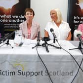 Murder victim Arlene Fraser's mother Isabelle Thompson, her sister Carol Gillies, murder victim Suzanne Pilley's sister Gail Fairgrieve and her mother Sylvia Pilley speak at an event about convicted murderers who refuse to disclose the location of their victim's remains (Picture: Jeff J Mitchell)