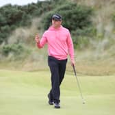 Grant Forrest acknowledges the crowd during the second round of the Nexo Championship at Trump International Golf Links in Balmedie