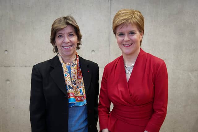 Nicola Sturgeon pictured with Catherine Colonna, the woman she was wrongly claimed to be having a 'torrid' affair with