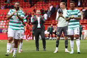 Celtic manager Brendan Rodgers applauds the fans after the win over Aberdeen.