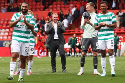 Celtic manager Brendan Rodgers applauds the fans after the win over Aberdeen.