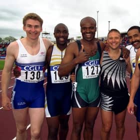 Athletes Brian Whittle, Derek Redmond, Kriss Akabusi, Todd Bennett, Daley Thompson and Alan Wells pictured in 1999