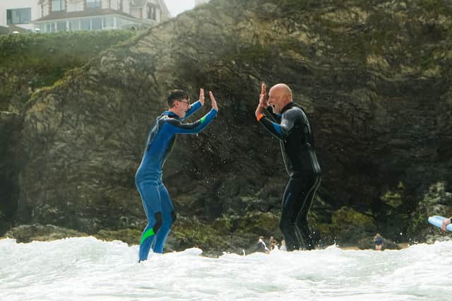 Stephen Spencer taking part in a Wave Project session at Towan Beach in Newquay during his 1,000-mile bike ride