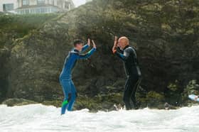 Stephen Spencer taking part in a Wave Project session at Towan Beach in Newquay during his 1,000-mile bike ride