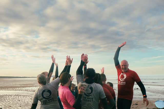 Stephen Spencer at a Wave Project session at Tynemouth during his bike ride around Britain