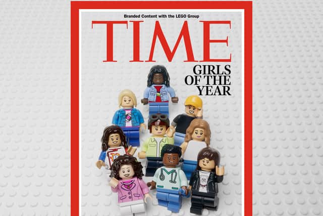 Rebecca, bottom left, pictured among other girls on the list on the cover of TIME.