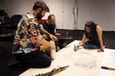 Basel Rajoub, Feras Charestan and Tazeen Qayyum in rehearsals for Canvas of Sound