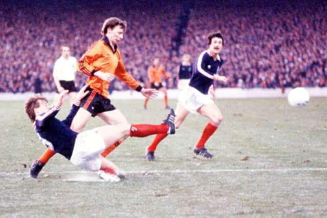 Davie Dodds in action for Dundee United during the League Cup final win over Dundee at Dens Park on December 6, 1980.