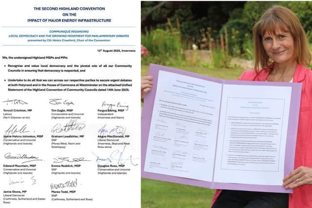 Councillor Helen Crawford and the statement signed by eleven MSPs and MPs to secure "urgent debates" at both Holyrood and Westminster