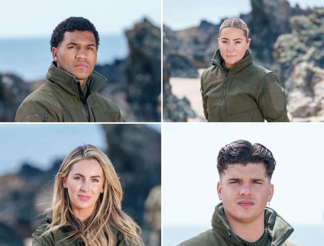 Celebrity SAS: Who Dares Wins. Top: Connor Been (L), Lucy Spraggan (R). Bottom: Michaella McCollum (L), Harry Clark (R)