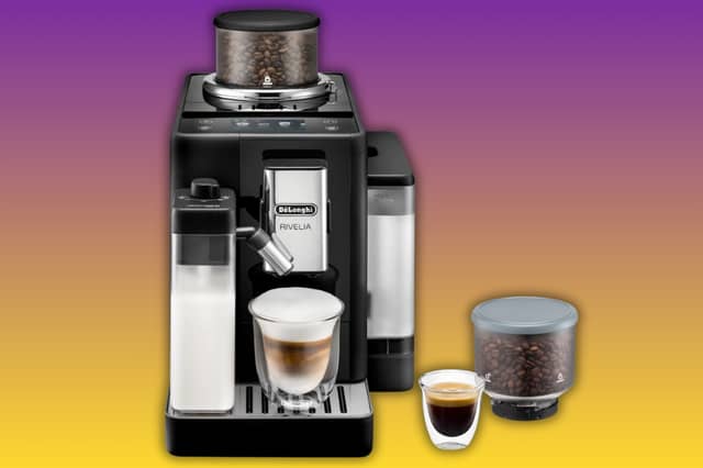 The De’Longhi Rivelia offers dual bean hoppers, automatic milk frothing and one-touch custom coffees – all in a compact, easy-to-clean design