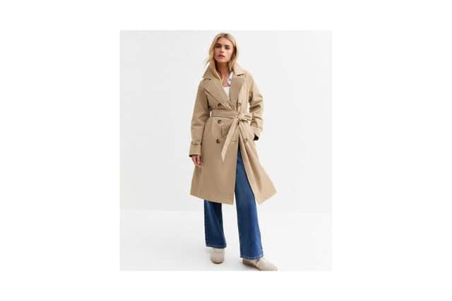 Petite Stone Double Breasted Belted Trench Coat
