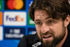 Rangers head coach Russell Martin during his pre-match press conference ahead of facing Club Brugge in the Champions League play-off first leg at Ibrox. (Photo by Alan Harvey / SNS Group)