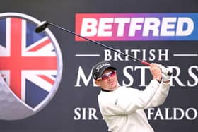 Ewen Ferguson tees off on the 13th hole during day one of the Betfred British Masters hosted by Sir Nick Faldo at The Belfry in Sutton Coldfield