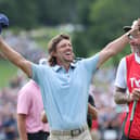 Tommy Fleetwood celebrates on the 18th green after winning the Tour Championship at East Lake Golf Club in Atlanta