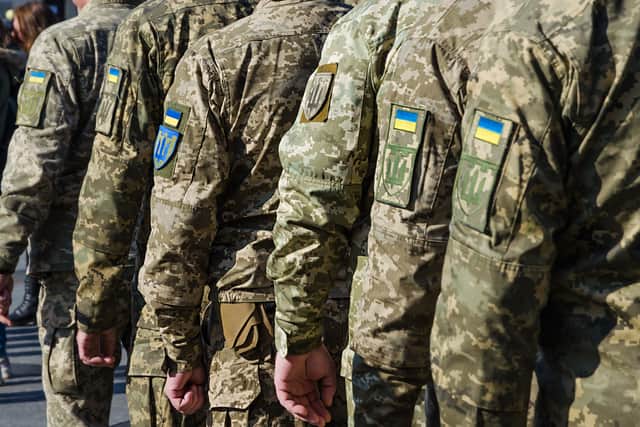 Ukrainian soldiers on military parade.