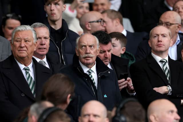 Celtic principal shareholder Dermot Desmond (centre) flanked by chairman Peter Lawwell and CEO Michael Nicholson.