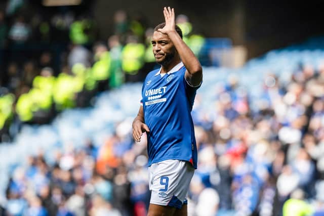 Cyriel Dessers waves goodbye to Rangers fans at full time after the 0-0 draw with Celtic at Ibrox. (Photo by Alan Harvey / SNS Group)