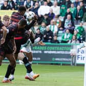 Hibs claimed a penalty when the ball appeared to strike St. Mirren's Jayden Richardson on the hand - but VAR did not intervene. (Photo by Mark Scates / SNS Group)