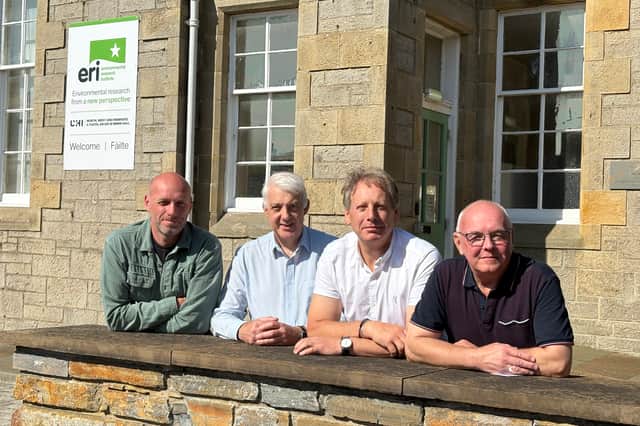 Left to right: Iain Maclean (vice-chair of the Broch Project), Peter Faccenda (Treasurer of The Flow Country Partnership; Professor Stuart Gibb (UHI) and Pete MacRae (Chair of the Broch Project)
