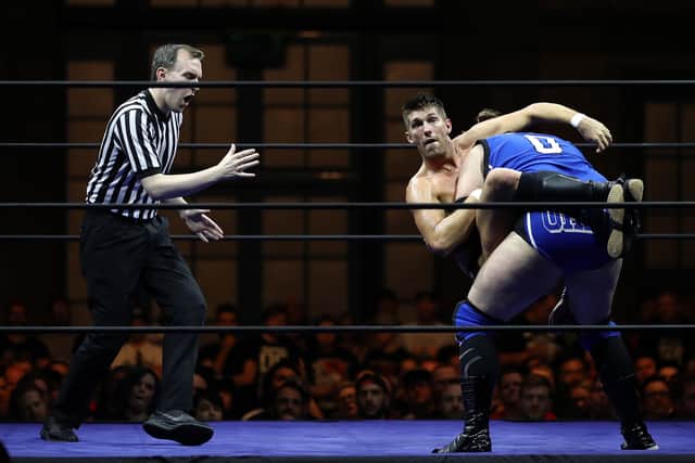 Kassius Ohno of the USA fights Zack Sabre Jr of  Great Britain during the Progress Wrestling Super Strong Style 16 final at Alexandra Palace on May 7, 2018 in London, England.