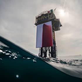 A work of art, entitled BUTCHERED, by Anish Kapoor was installed by Greenpeace activists onto a Shell platform in the North Sea to protest against the firm's greenhouse gas emissions (Picture: Andrew McConnell)