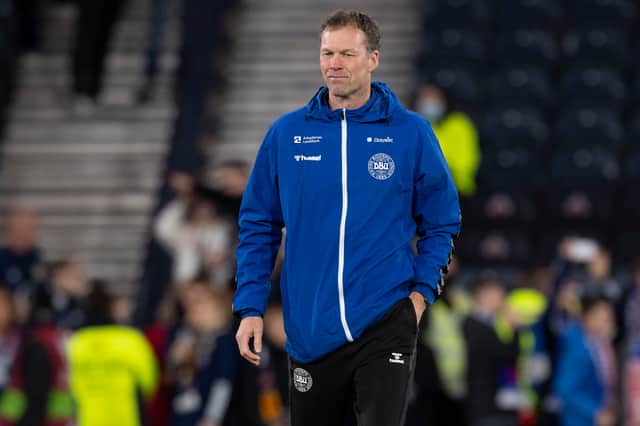 Denmark assistant Morten Wieghorst before a FIFA World Cup qualifier against Scotland at Hampden Park, on November 15, 2021, in Glasgow, Scotland. (Photo by Craig Foy / SNS Group)