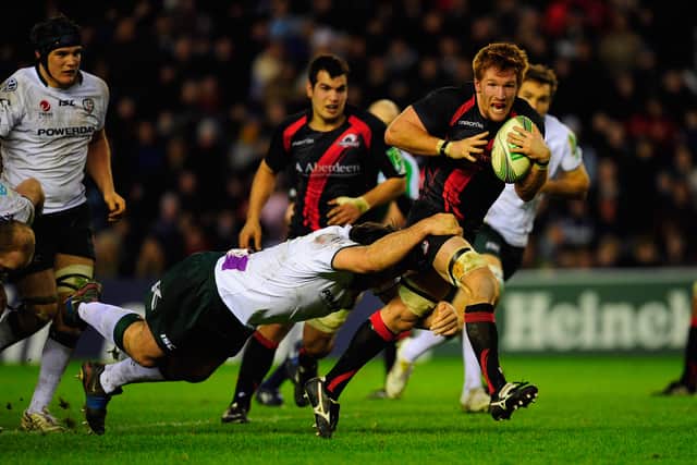 Roddy Grant in full flow for Edinburgh Rugby against London Irish during a European tie at Murrayfield in January 2012.