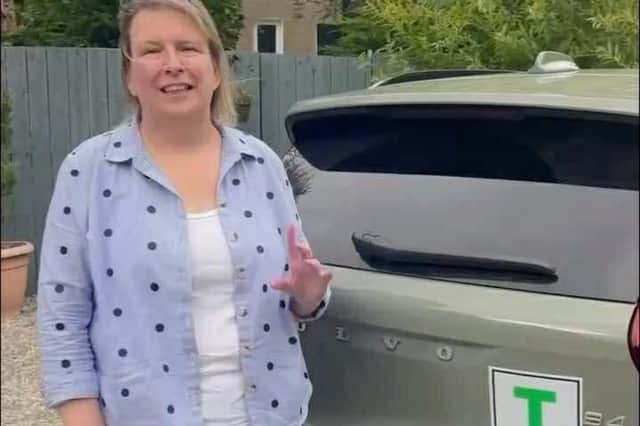 Laura Hansler, prominent A9 dualling campaigner, tried out the T plate on her own car.