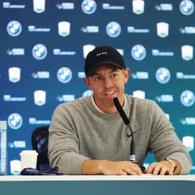 Rory McIlroy speaks to the media during a press conference prior to the BMW PGA Championship 2025 at Wentworth Golf Club. (Photo by Richard Heathcote/Getty Images)