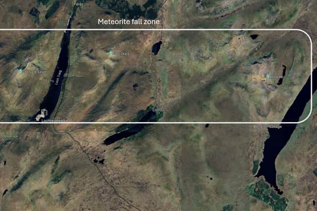 A 'fall zone' map shows where it is thought parts of the meteorite landed.