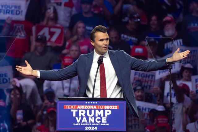Charlie Kirk spoke at an election rally for Donald Trump in August last year (Picture: Rebecca Noble)