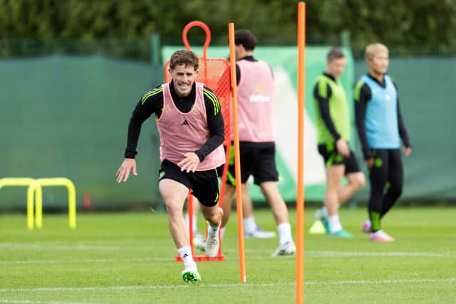 Luke McCowan sprints during Celtic training ahead of facing Kilmarnock.