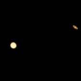 Saturn (right) and Jupiter as seen from Los Angeles, California in 2020
