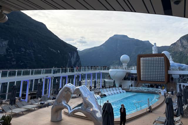 One of the pools onboard Apex, shrouded by mountains