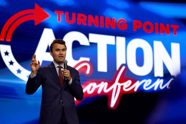 Charlie Kirk, executive director of Turning Point USA, was shot dead at a public debate event on the Utah Valley University campus (Picture: Joe Raedle)