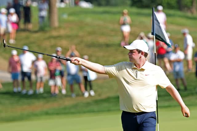 Bob MacIntyre gestures to a US fan during the recent BMW Championship, one of the PGA Tour’s FedEx Cup Play-Off events