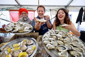 Tony Singh, Matt Tebbutt and Julie Lin at this year's Stranraer Oyster Festival