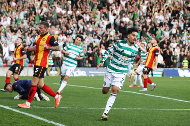 Celtic's Sebastian Tounekti celebrates after scoring to make it 3-0 over Partick Thistle in the Premier Sports Cup quarter-final at Firhill. (Photo by Alan Harvey / SNS Group)
