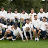 Team Europe have a bit of fun during the official photoshoot for the 45th Ryder Cup at Bethpage Black