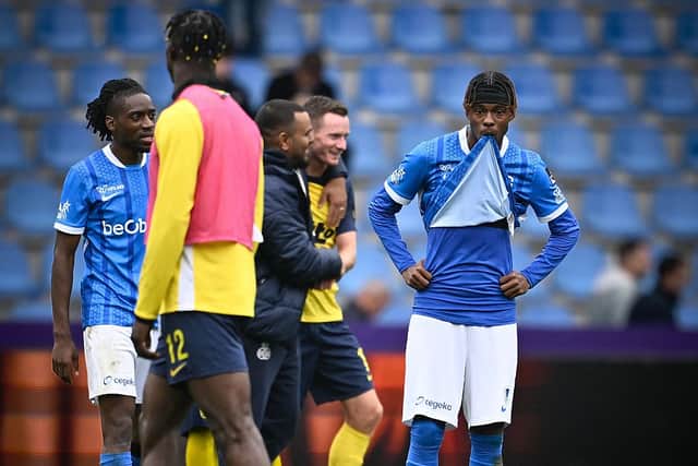 Genk's Noah Adedeji-Sternberg looks dejected after the late defeat to Union Saint-Gilloise at the weekend.