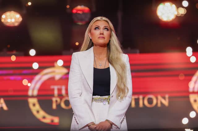 Charlie Kirk's widow Erika at the memorial service for her husband in Arizona