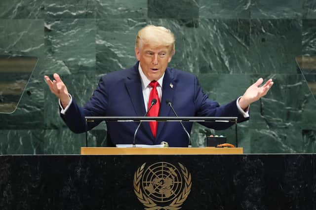 Donald Trump speaks during the United Nations General Assembly on Tuesday (Picture: Michael M Santiago)
