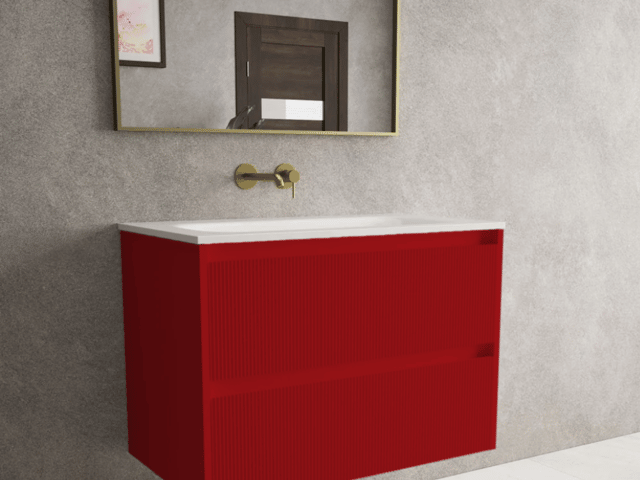 Traffic Red turns a simple vanity into a bold statement piece that demands attention.