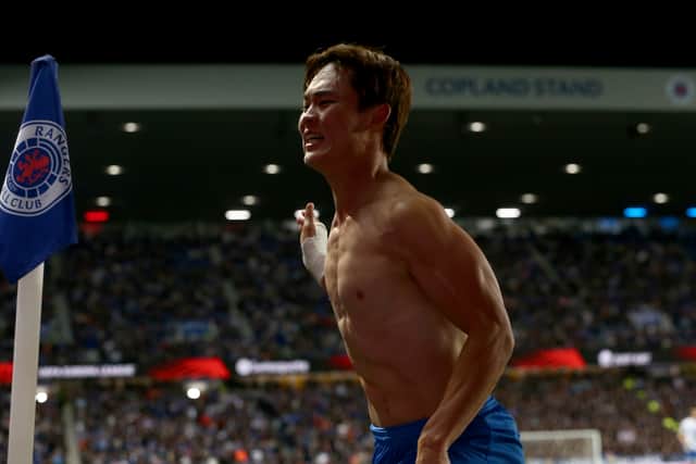 Genk's Oh Hyeon-Gyu celebrates after scoring against Rangers in the Europa League at Ibrox. Picture date: Thursday September 25, 2025.